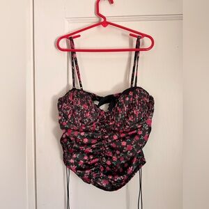 For Love And Lemons Black and Pink Floral Bustier